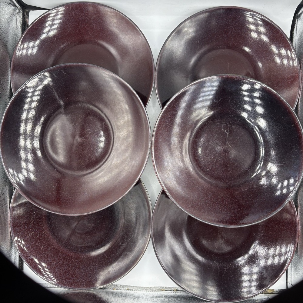 Crate & Barrel Dinner Plates 11 1/8" Burgundy Purple Japan Lot Set of 6